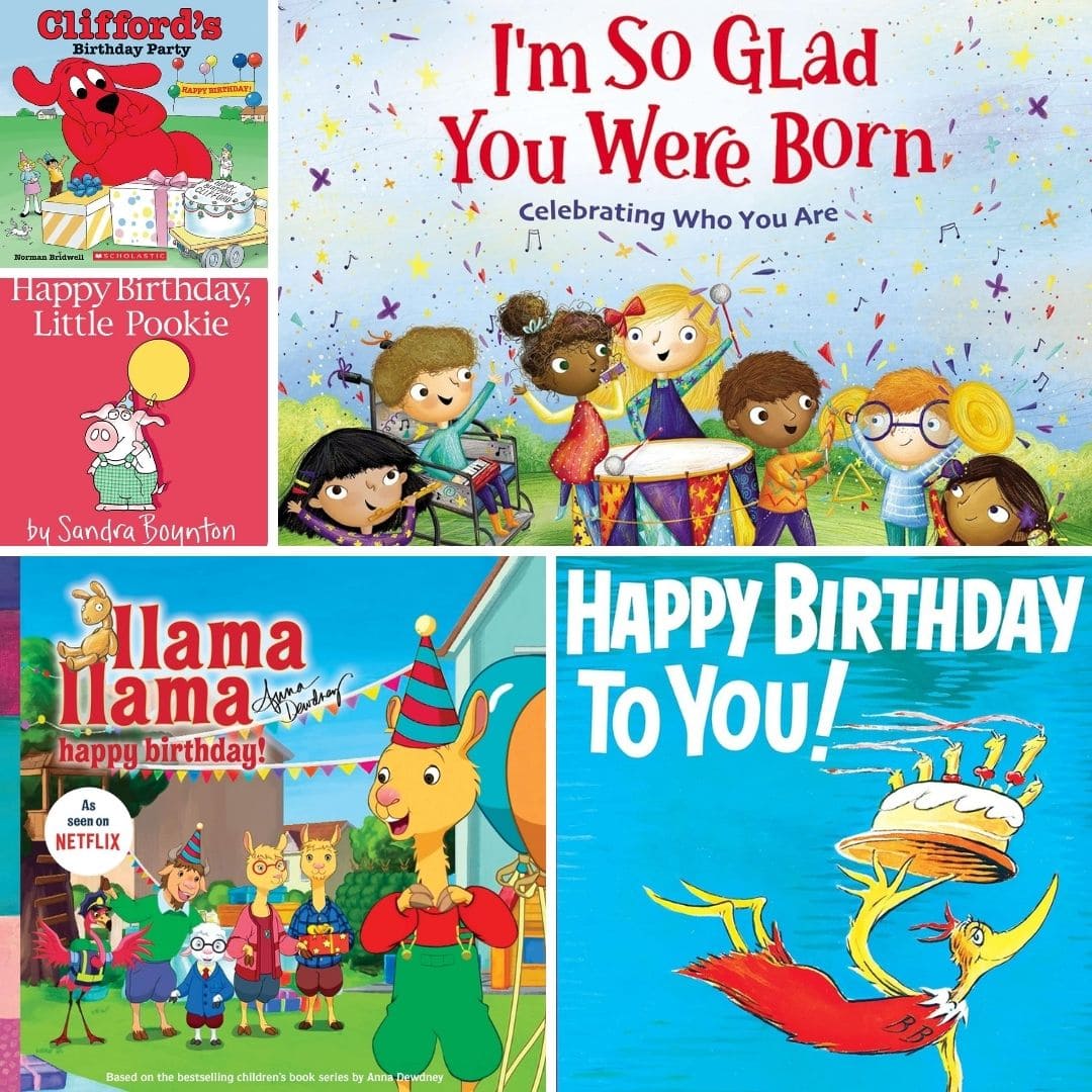 Collage of birthday books for kids